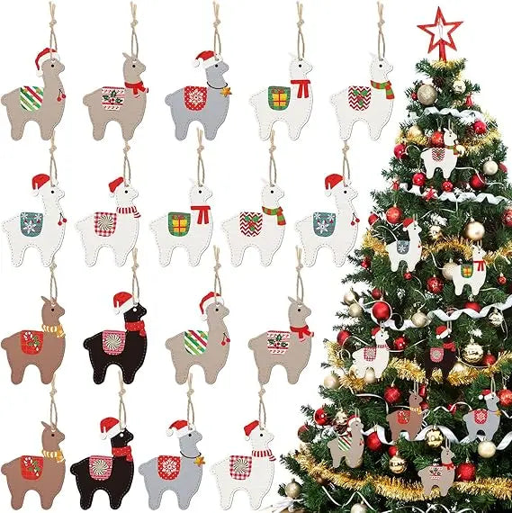 Llama Ornaments Alpaca Pendants Christmas Hanging Decorations Llama Wooden Ornaments Cactus Wooden Ornaments for Christmas Tree