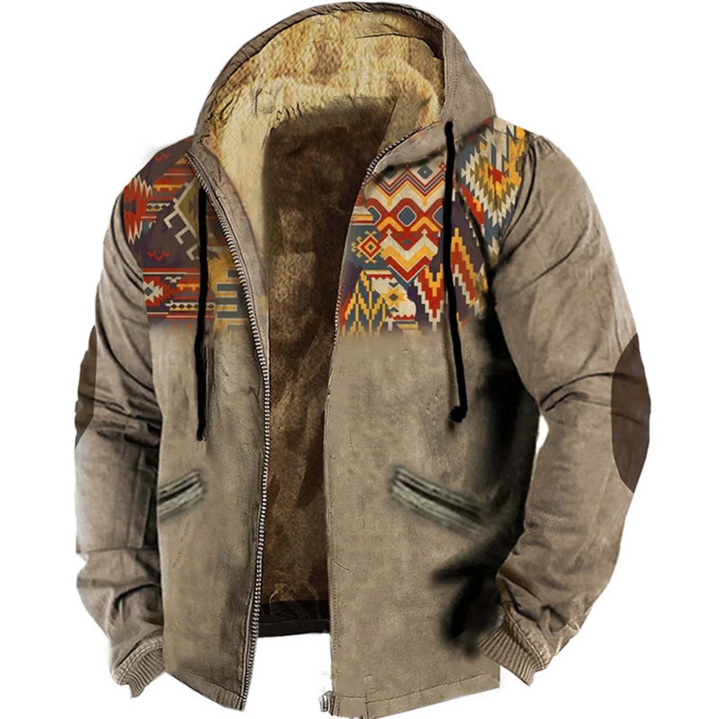 Men’s Vintage Sherpa Hooded Winter Jacket Retro Fleece Lined Coat