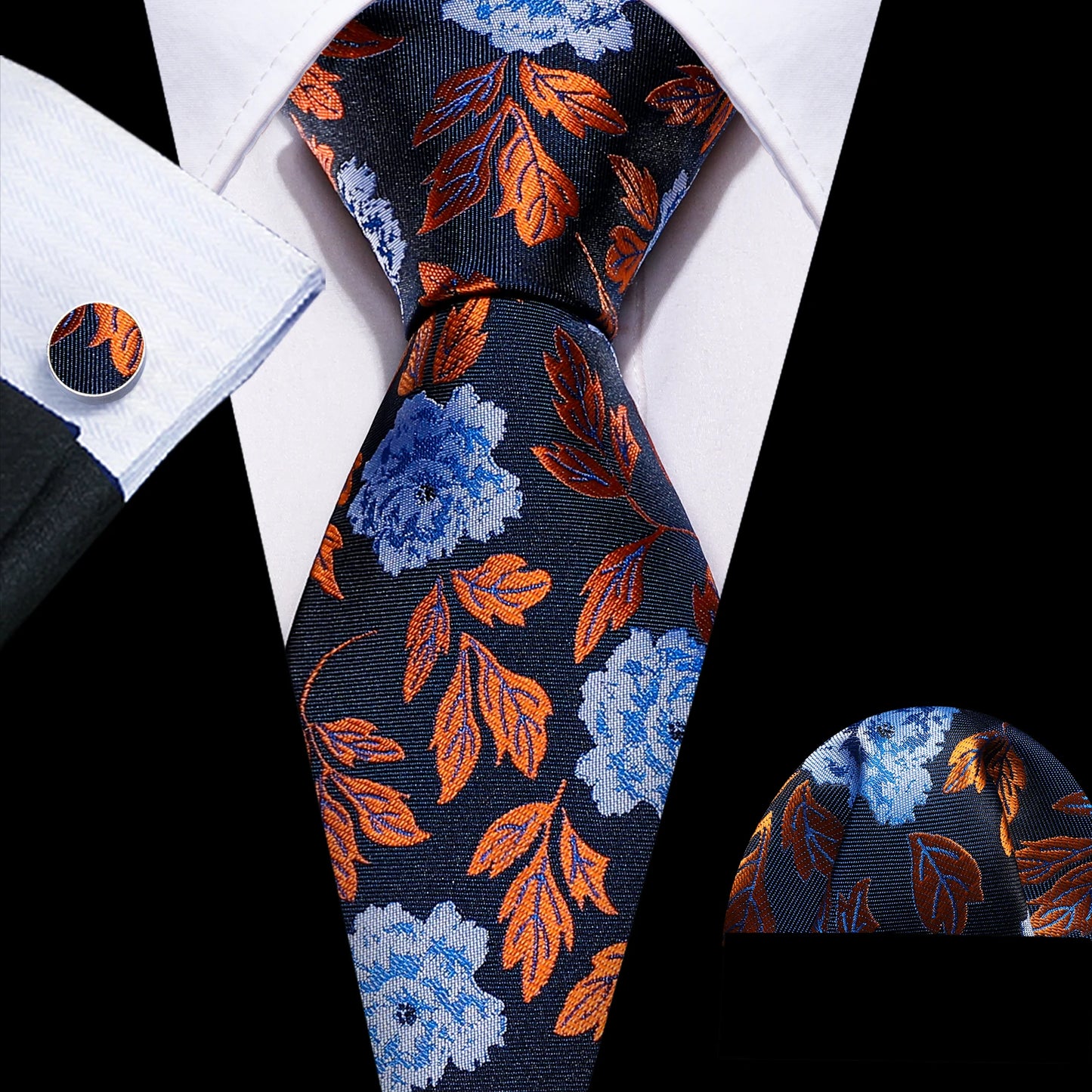 Men’s Luxury Brown Floral Silk Necktie .Elegant Wedding, Business & Formal Dress Tie