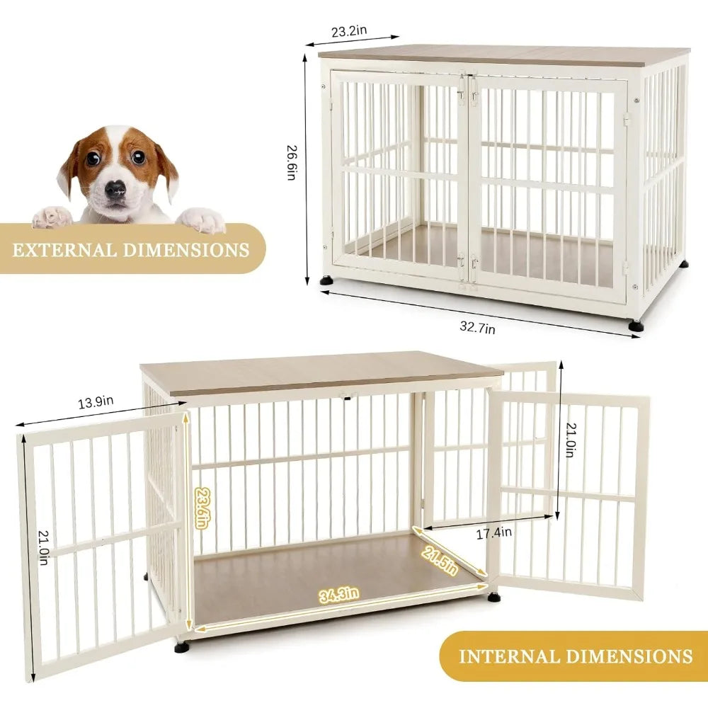 Sturdy 32 Dog Crate Furniture for Medium & Small Dogs, Ornamental Pet House Side Table, Wooden Enclosure Kennel Decor