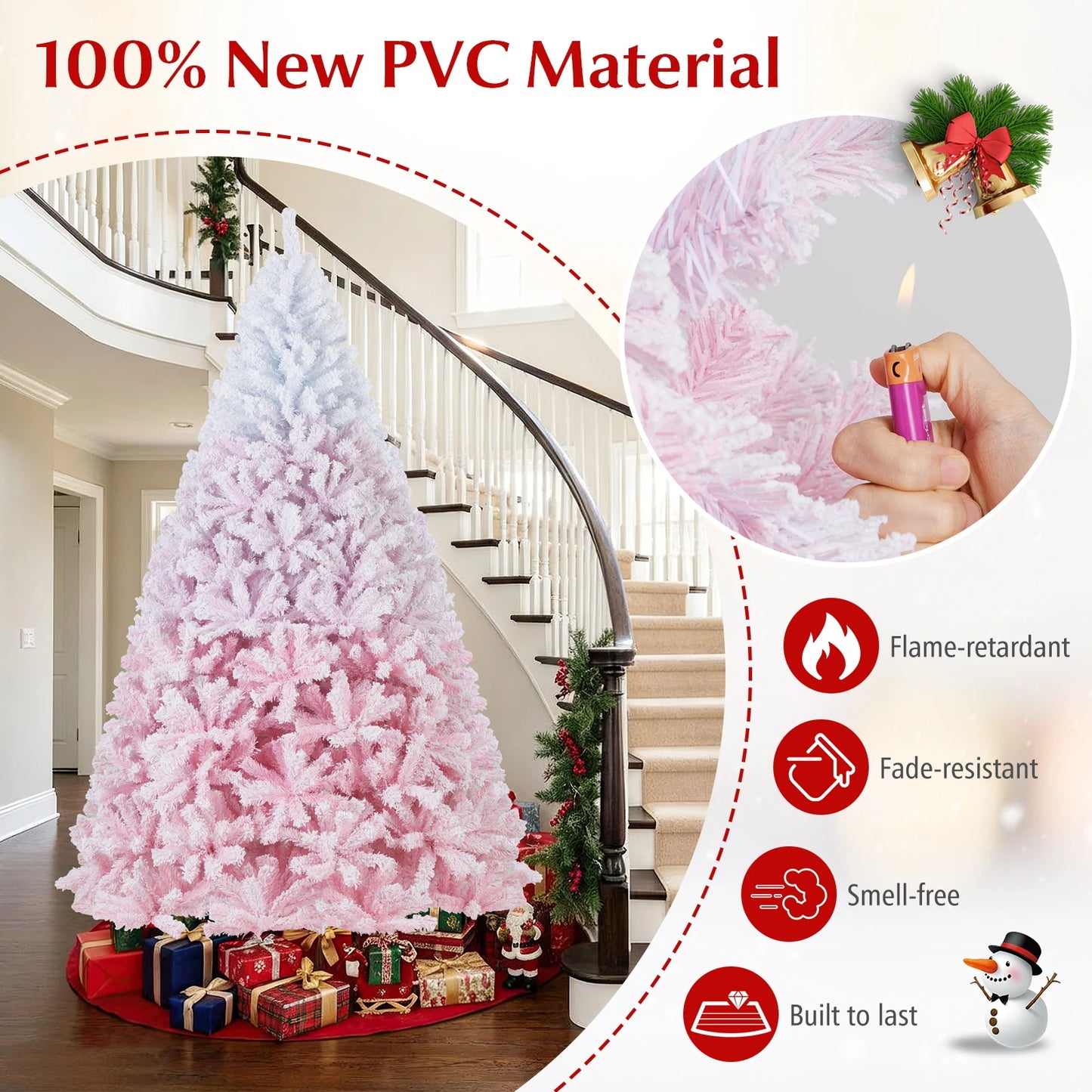 5FT–8FT Pink Flocked Artificial Christmas Tree. Elegant Holiday Décor for Home & Events