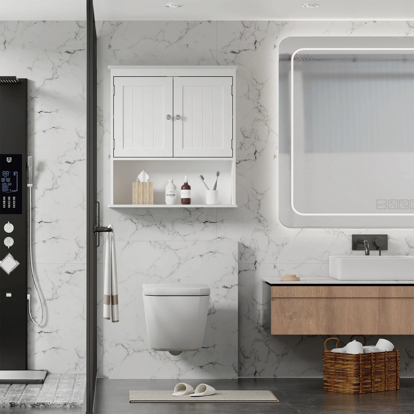 White Wall Mounted Bathroom Cabinet Over Toilet Storage