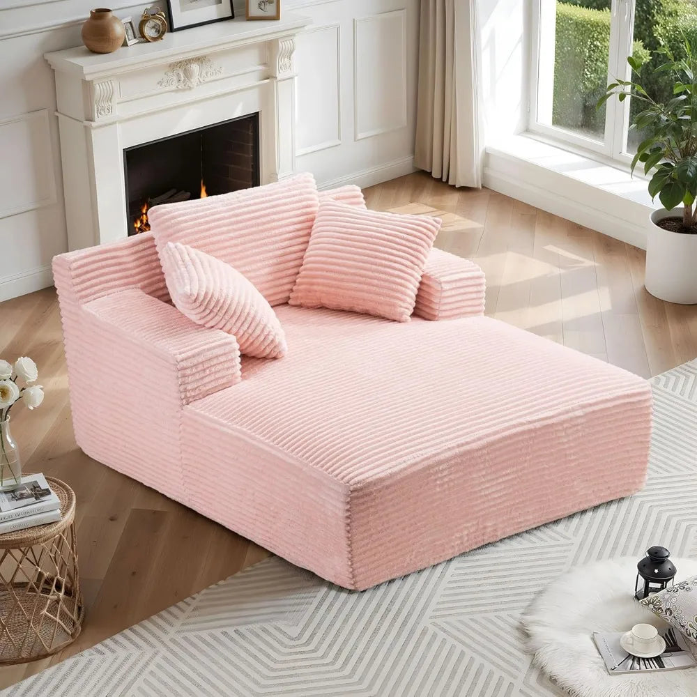 Oversized Chaise Lounge Chair - Corduroy Recliner with Deep Seat & 3 Throw Pillows, Upholstered Sleeper SofaBed for Living Room,