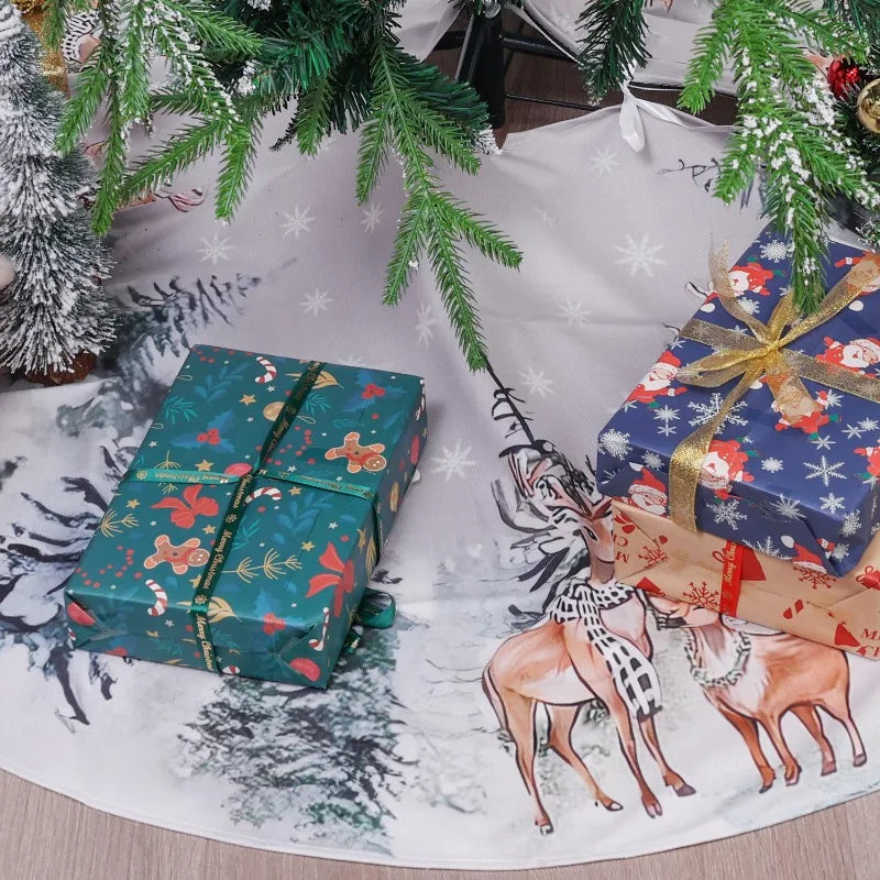 Christmas Tree Skirt Xmas Tree Mat Plush Trees Skirts Flowers Surround Bottom Carpet Base Round Cover Rug New Year Party Decor