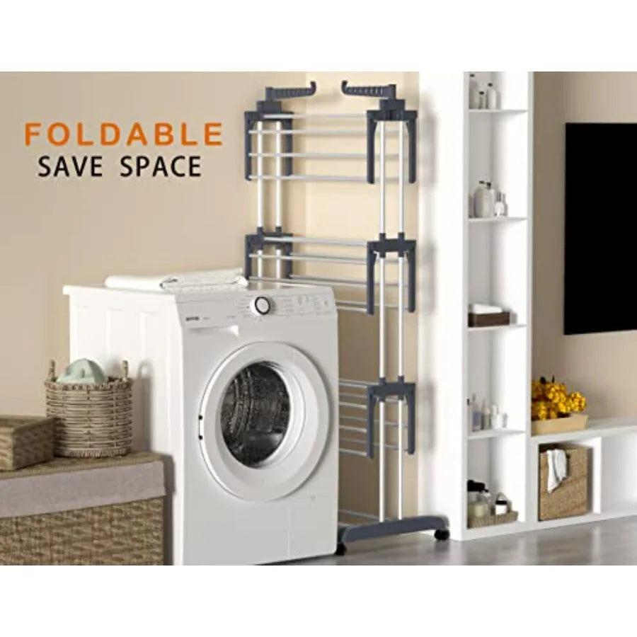 Large 4-Tier Foldable Clothes Drying Rack with Side Wings for Indoor & Outdoor Laundry