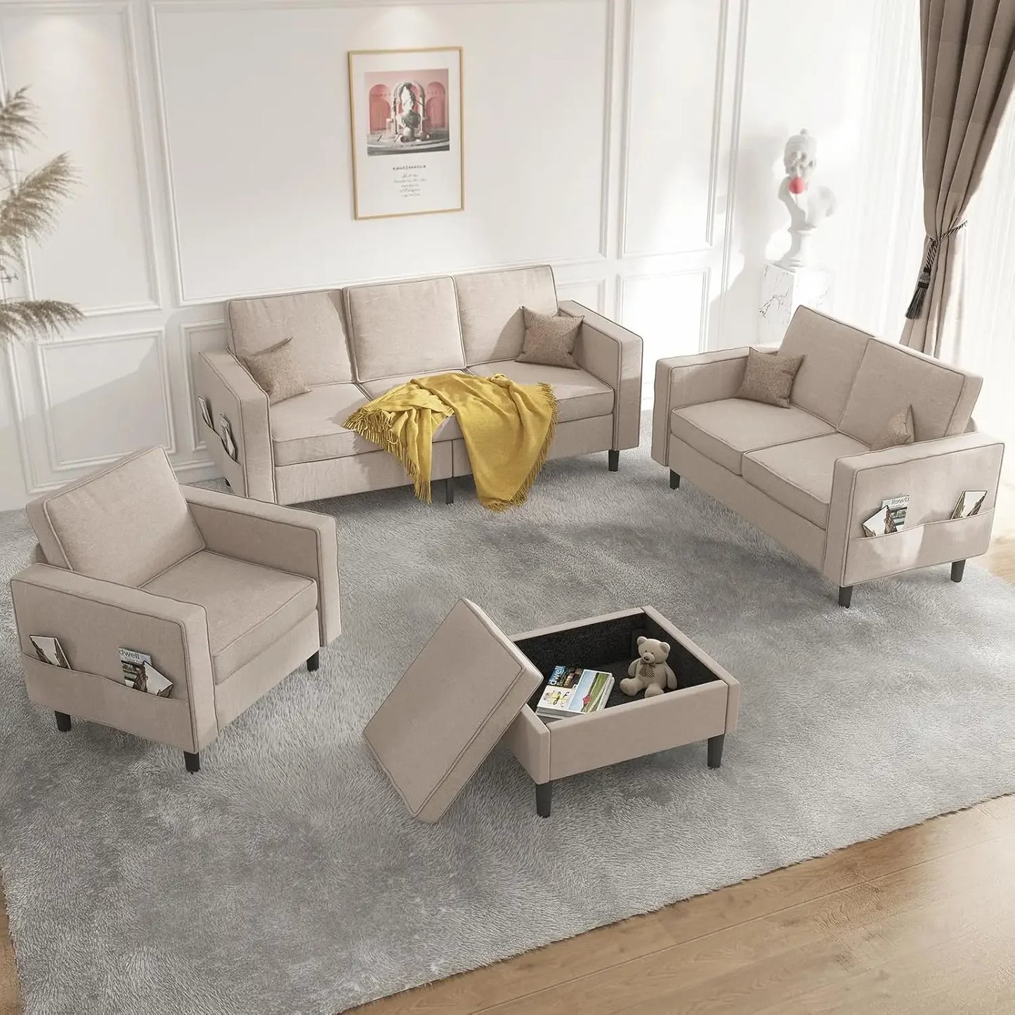 Sectional L Shaped Sofa Couches Set Living Room Furniture Sets,78" Width 3-Seater Small Couch （3+2+1+Ottoman Sofa Set）