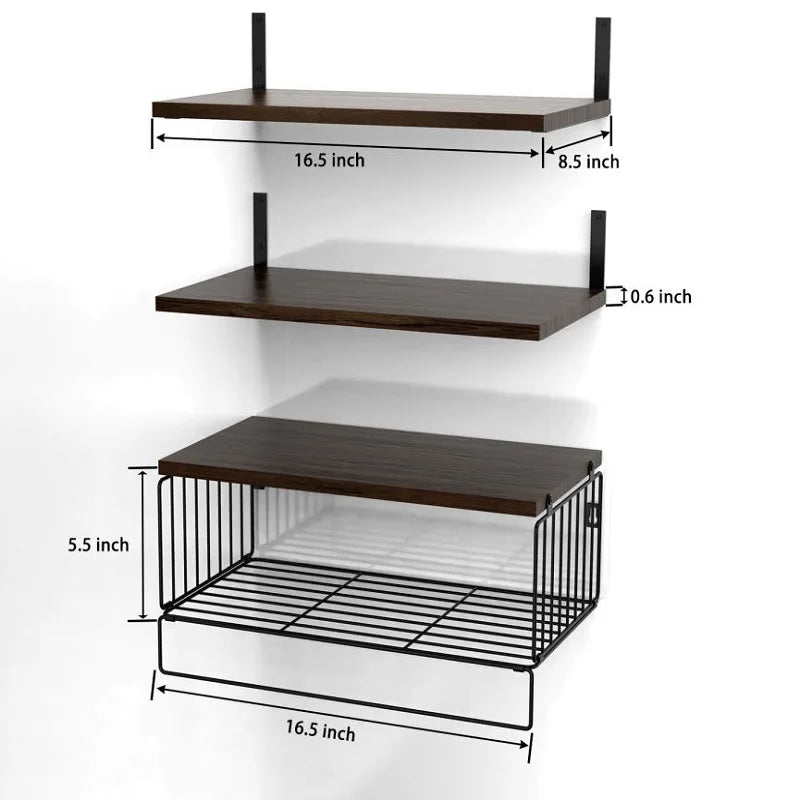 Wall Mounted Floating Shelves Triple Tier Wood Bathroom