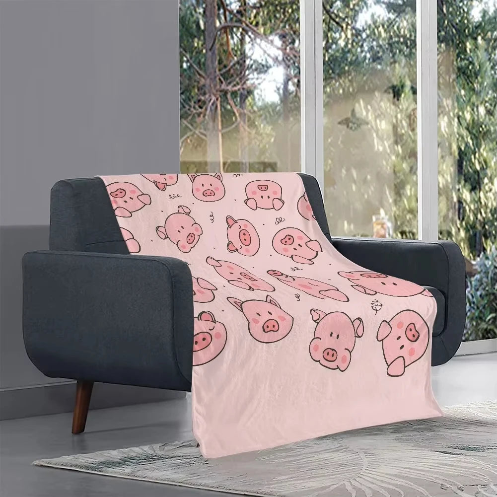 Cute Pig Pink Fleece Blanket . Soft Warm Throw Blanket for Bed & Sofa