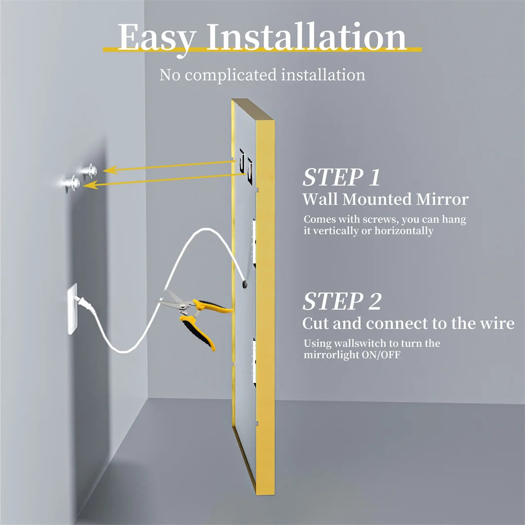 LUVODI Large Gold Framed Bathroom Mirror Fogless Smart Touch Illuminate Full Body Dressing Mirror