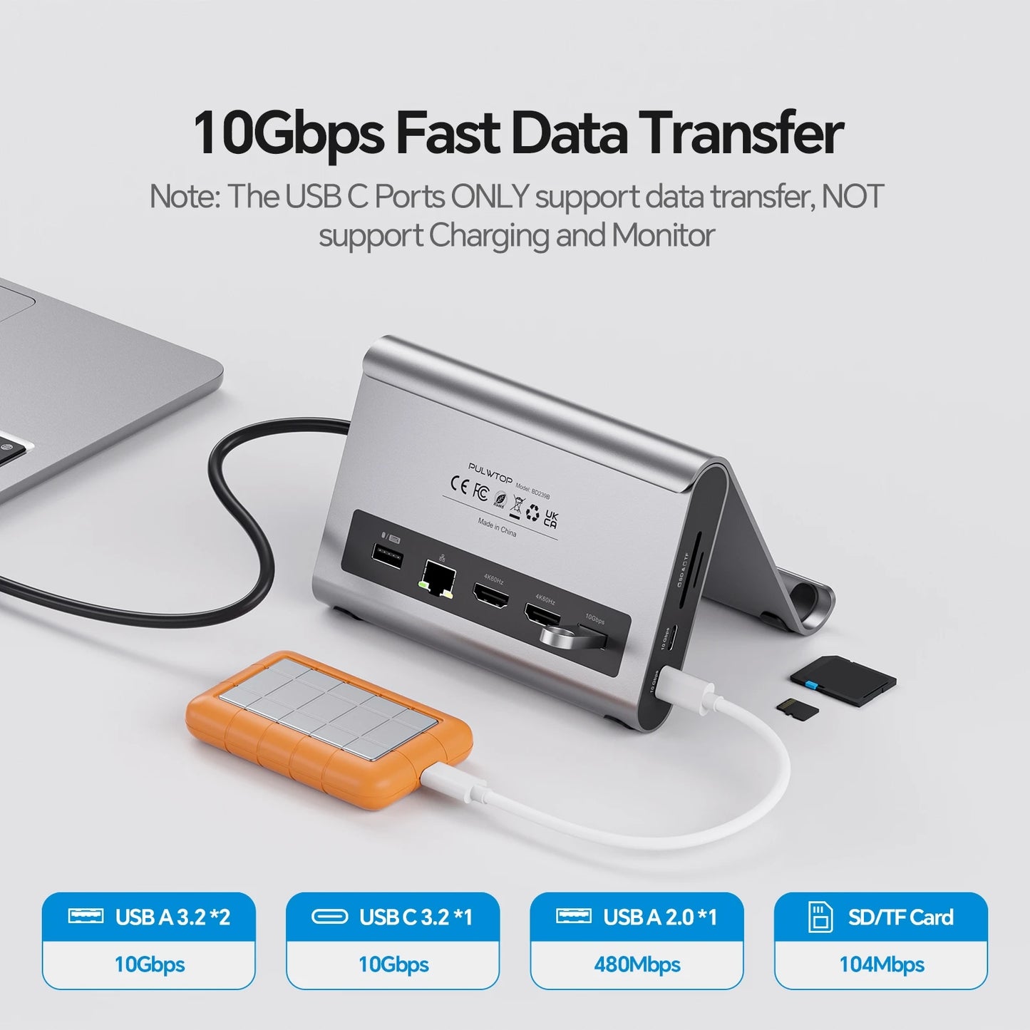 PULWTOP 11-in-1 USB-C Laptop Docking Station with Dual HDMI, Ethernet & Power Delivery