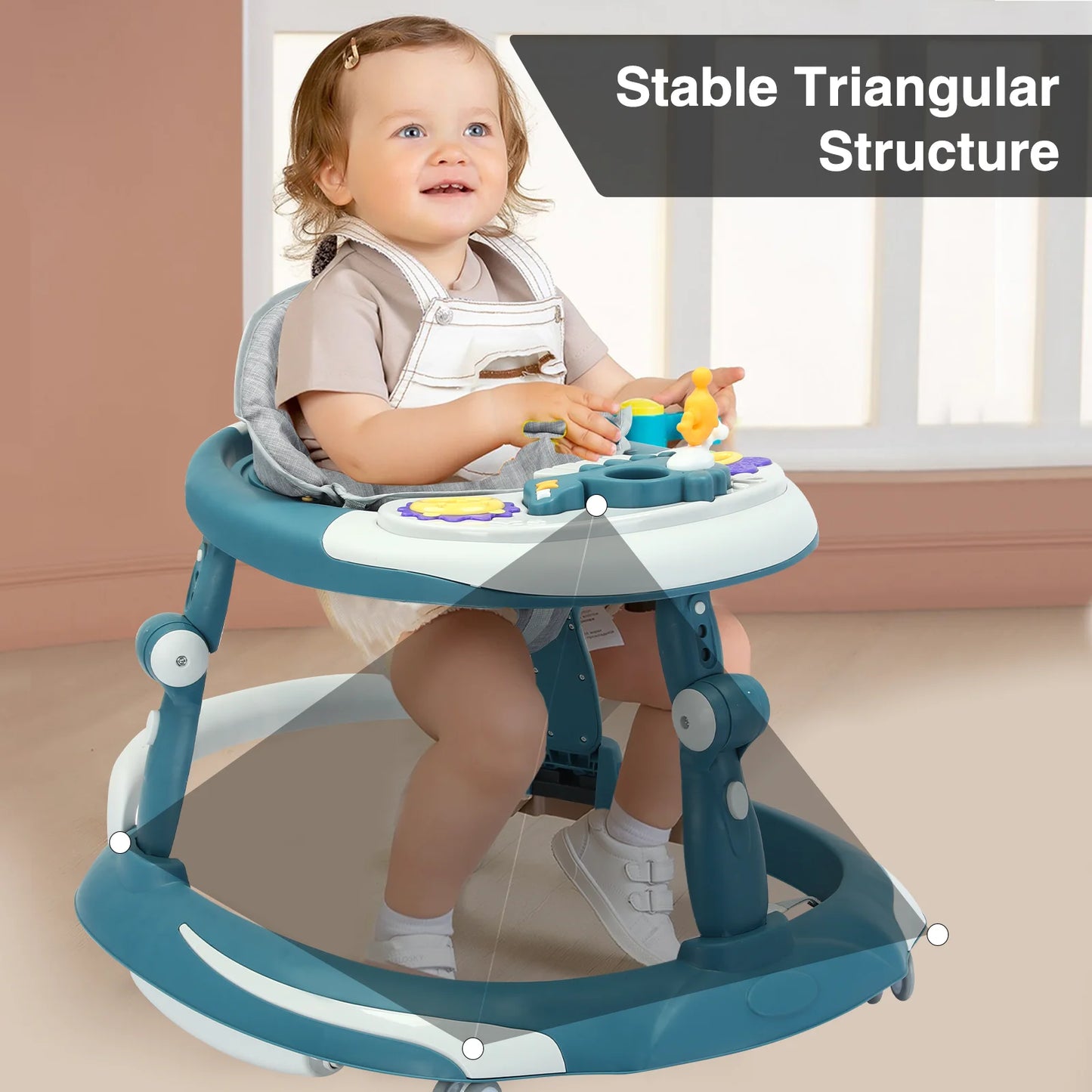 UBRAVOO Foldable Baby Walker with O-shaped legs & multi-function Rollover prevention, 6-18 Months, Adjustable Height, Music Toy