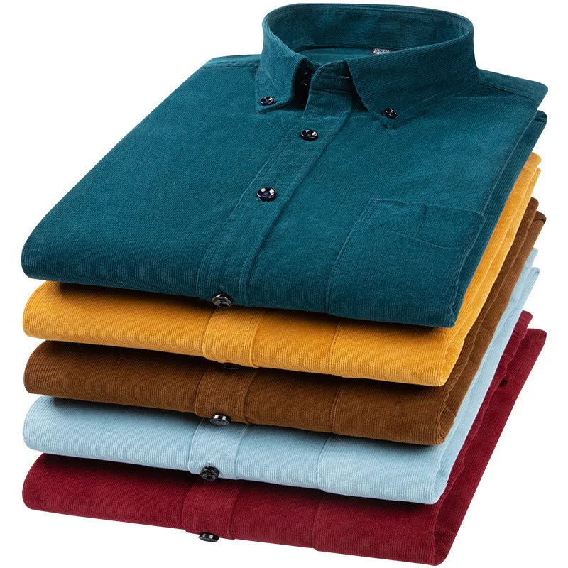 Men’s Corduroy Long Sleeve Button Up Shirt . Regular Fit Casual Business Style