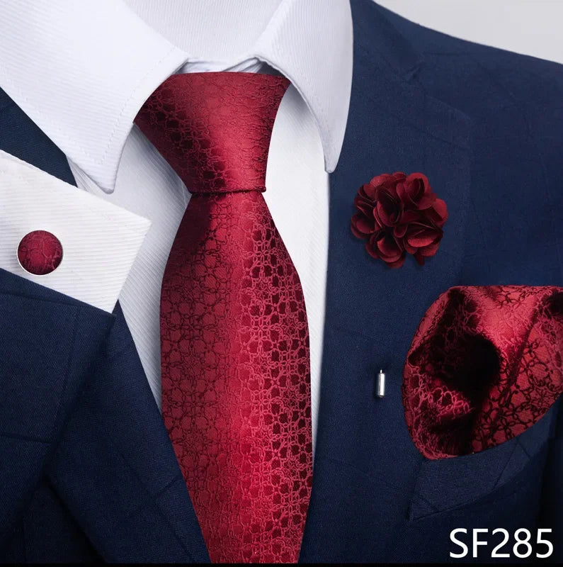 Luxury Green Floral Men’s Necktie Set .Tie, Pocket Square & Cufflinks
