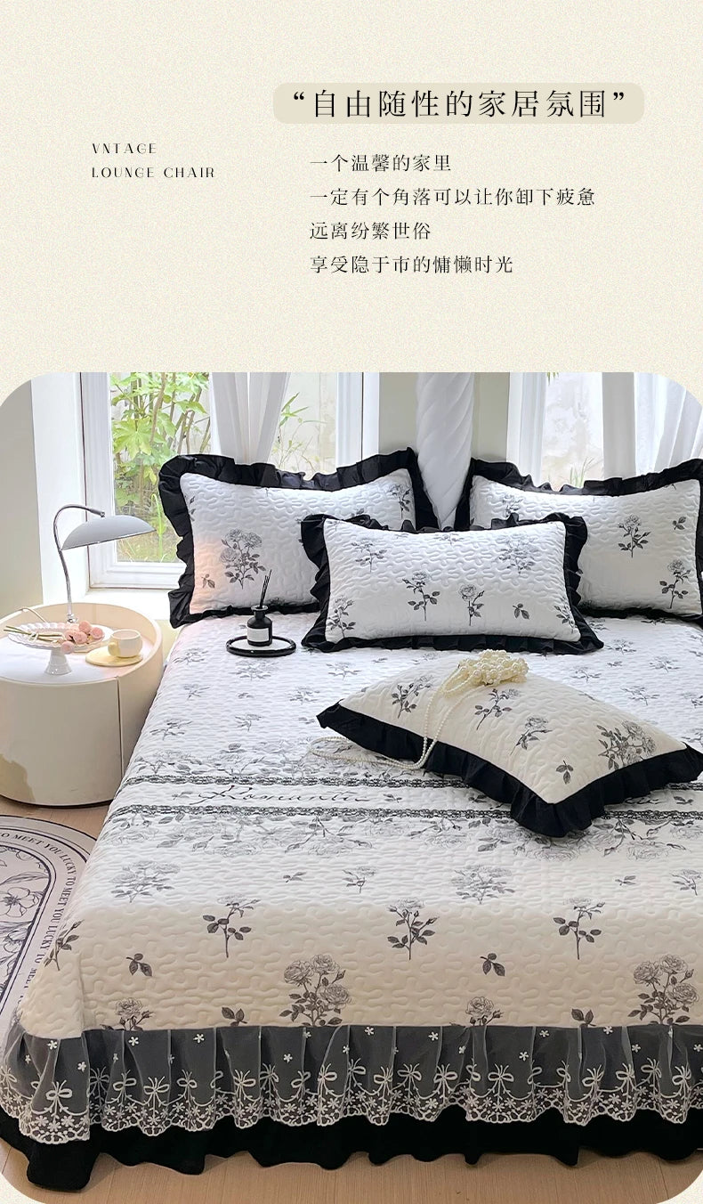 Elegant Contrast Lace Quilted Bedspread Set