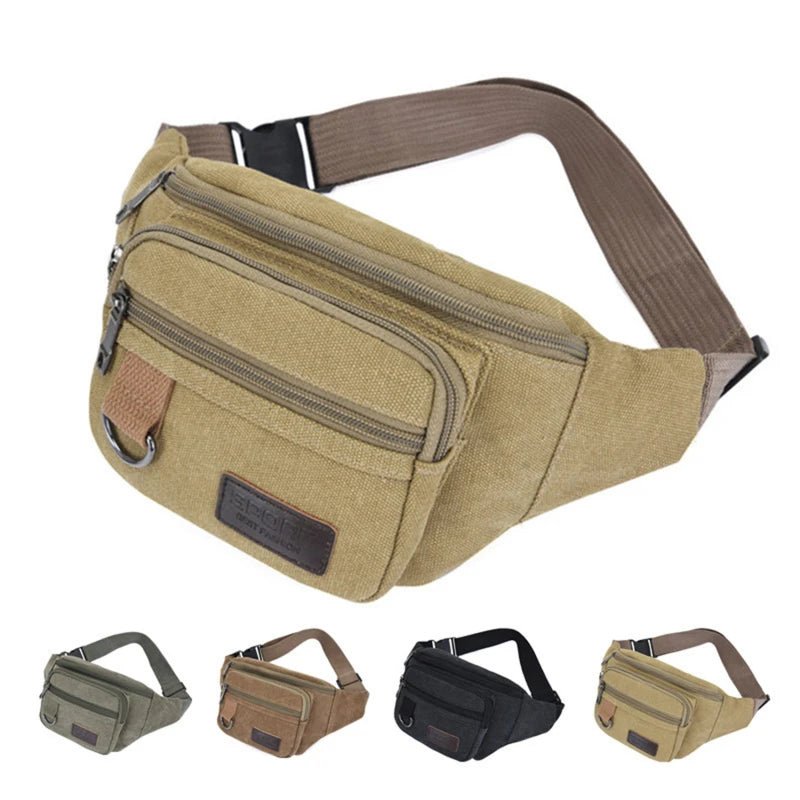Canvas Crossbody Waist Bag with Adjustable Shoulder Strap