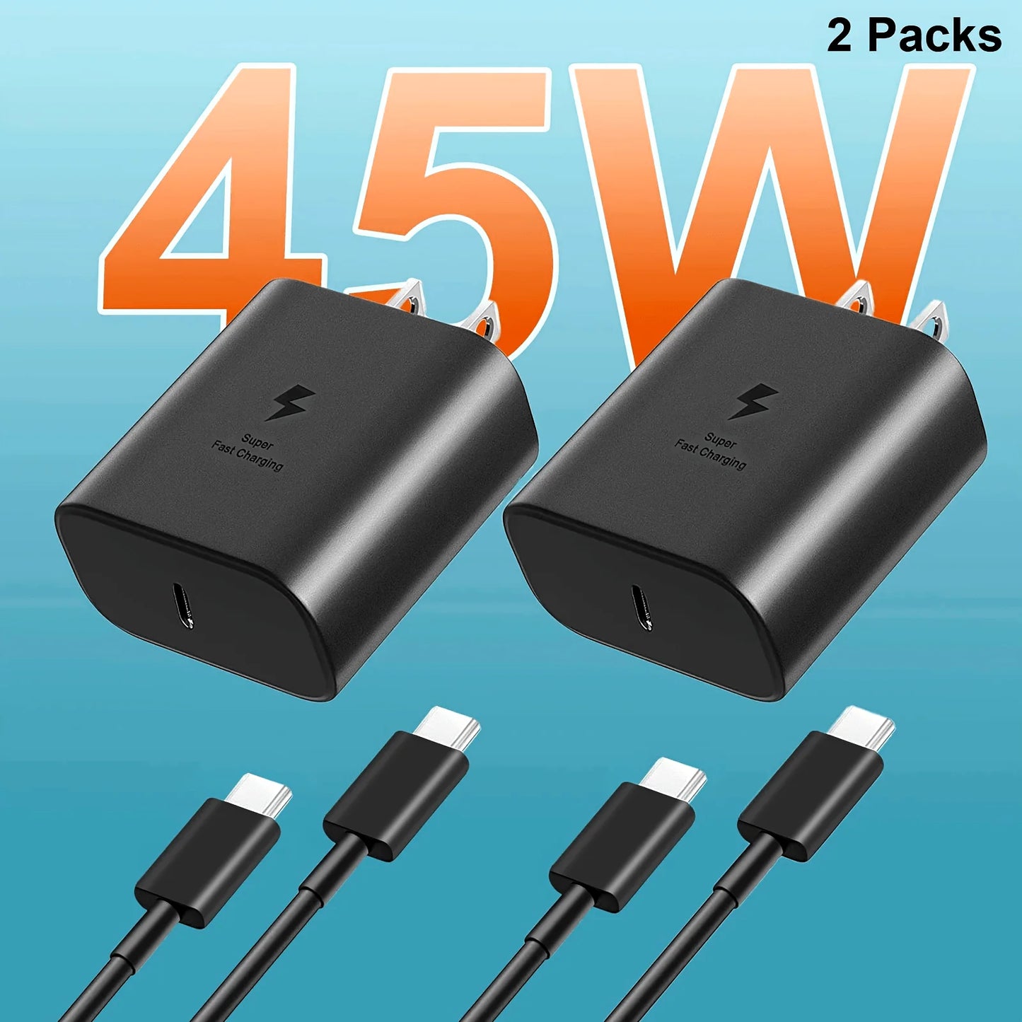 45W Super Fast USB-C Wall Charger with 4FT Type-C Cable – Fast Charging Adapter for Samsung Galaxy S23 Ultra, S23+, S23, S22 Series & More
