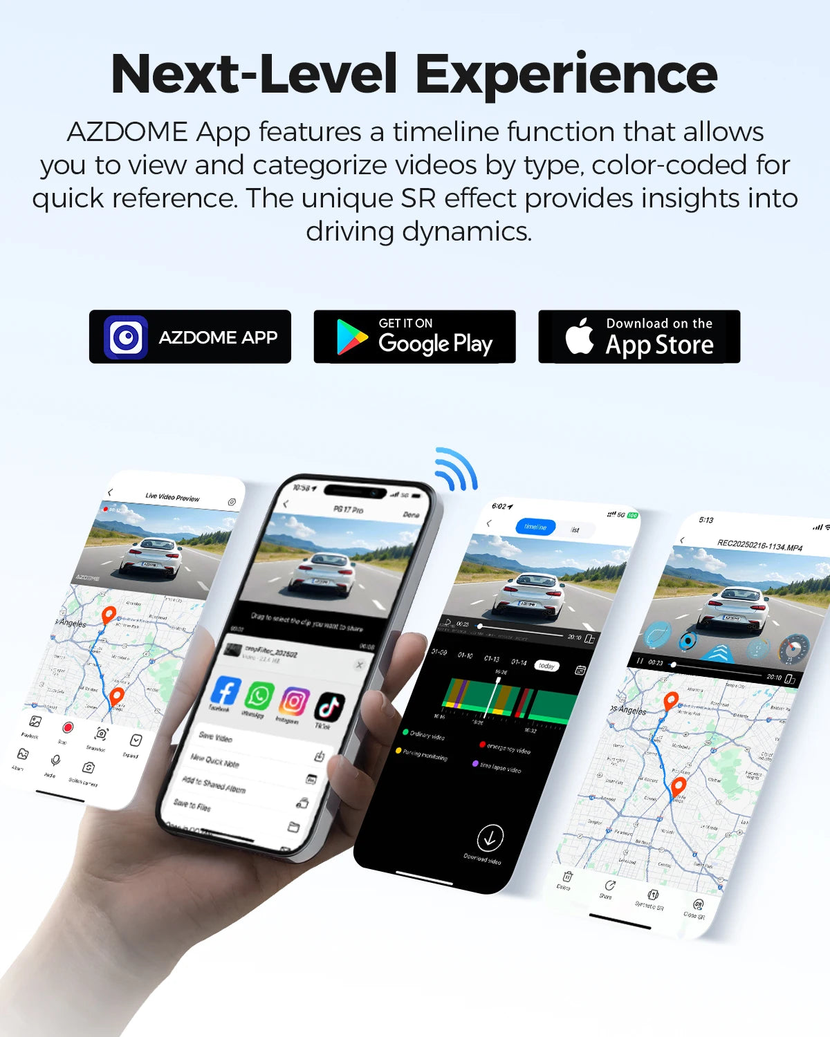 AZDOME 4K+2.5K Dash Cam PG17 Pro Dual HDR Rear View Mirror Camera STARVIS2 Sensor 5G WiFi OTA Upgrade Timeline Playback