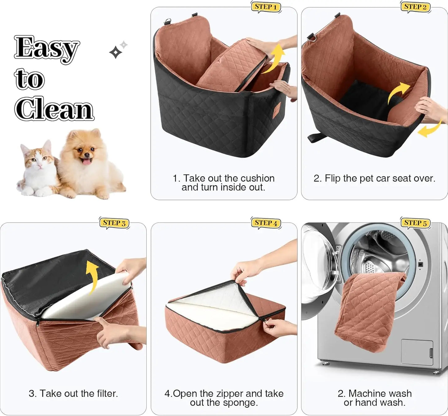 Memory Foam Dog Car Seat for Small/Medium Pets, Washable Cover with Storage Pockets, Up to 35 lbs