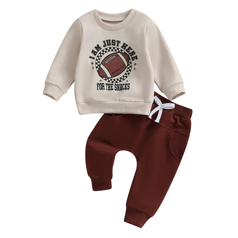 Infant Baby Boy Outfits Football Print Sweatshirt Top with Elastic Pant 2Pcs Toddler Fall Winter Clothes Set