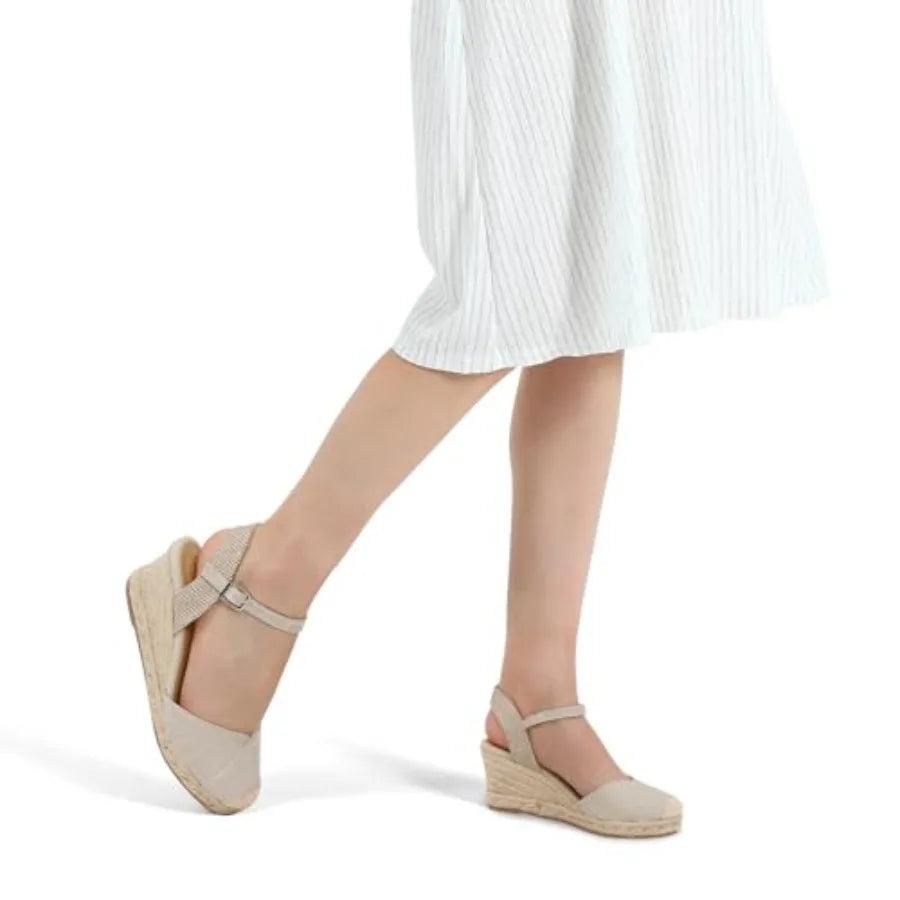 Women's Closed Toe Platform Sandals Summer Buckle Ankle Strap Espadrilles Wedge Sandals