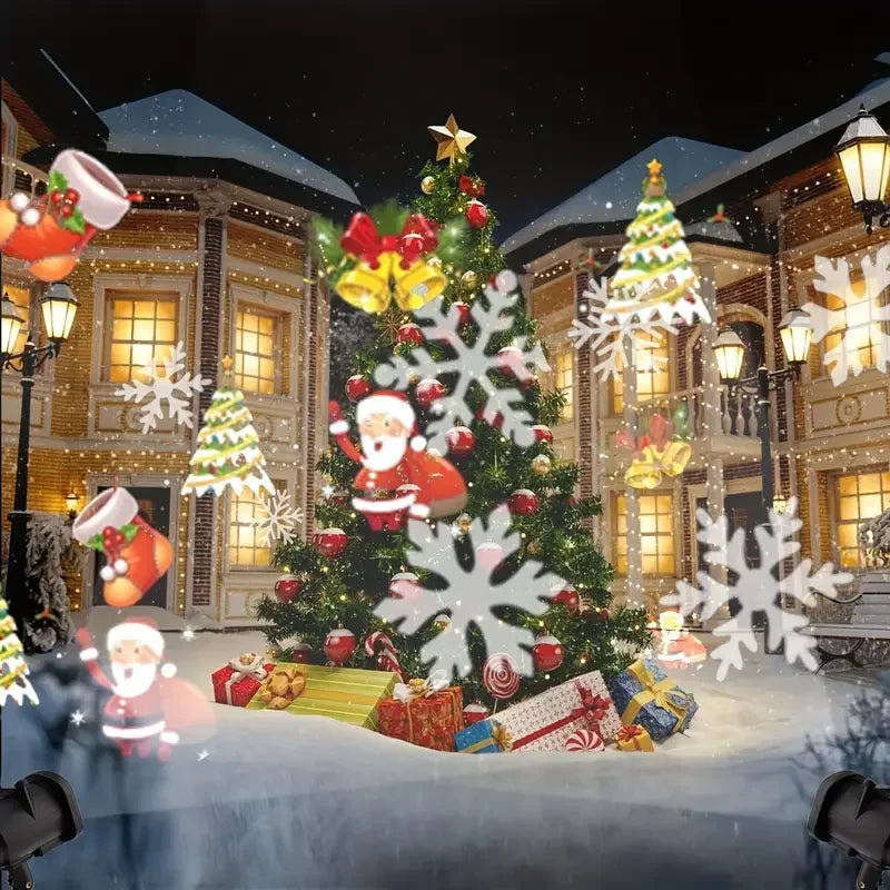 Christmas Snowflake Projector Light . Rotating LED Holiday Decoration with 16 Festive Patterns
