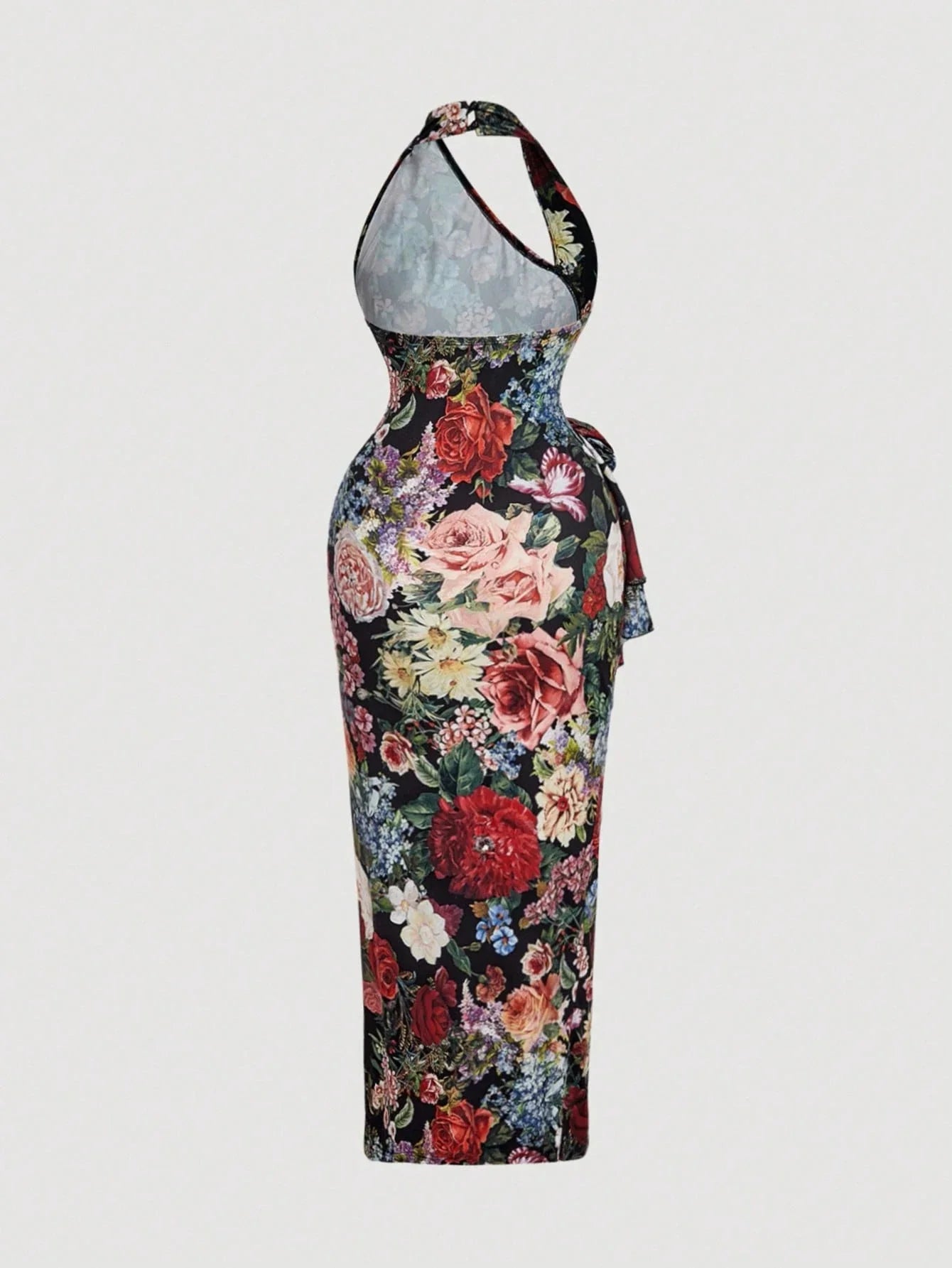 SHEIN MOD 1pc Women's Foldable Halter Neck Floral Decor Bodycon Long Dress,Country Concert