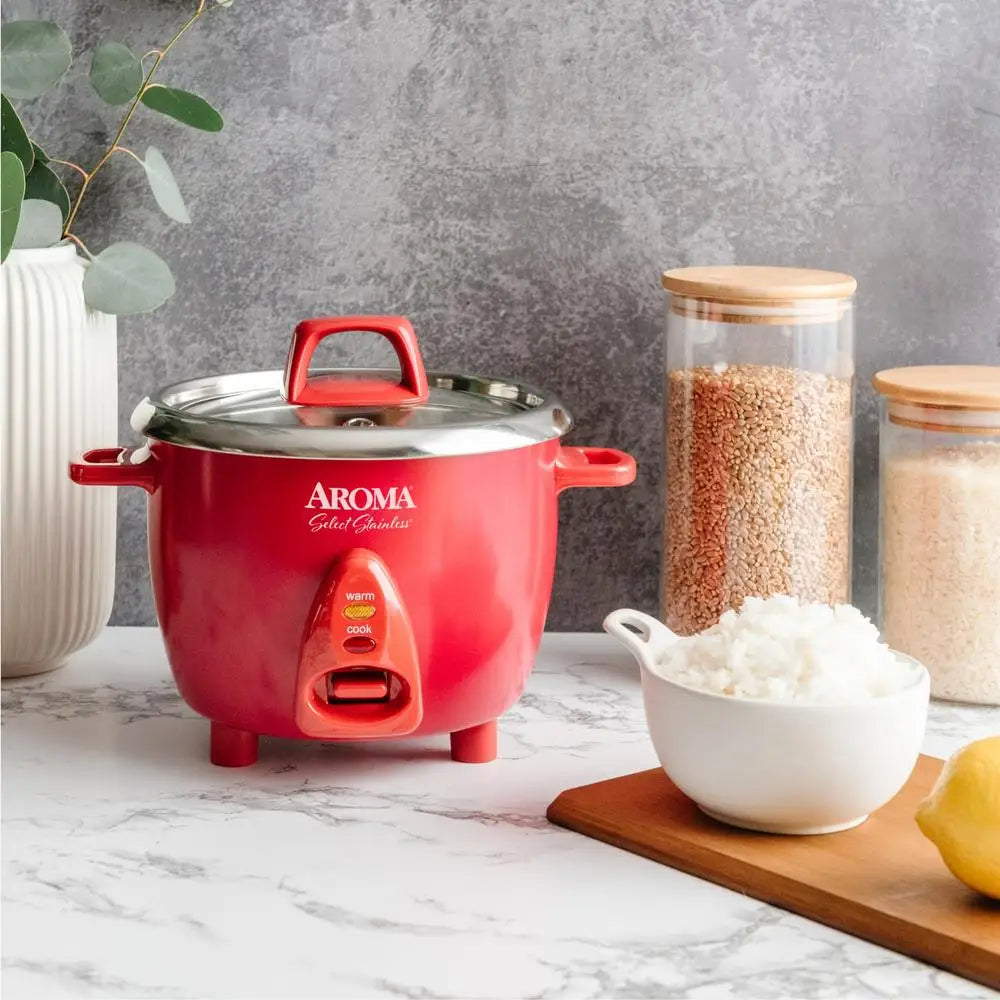 Stainless Rice Cooker Electric One Touch Automatic Cooking Dishwasher Safe Uncoated Inner Pot 6 Cup with Spatula and Measuring