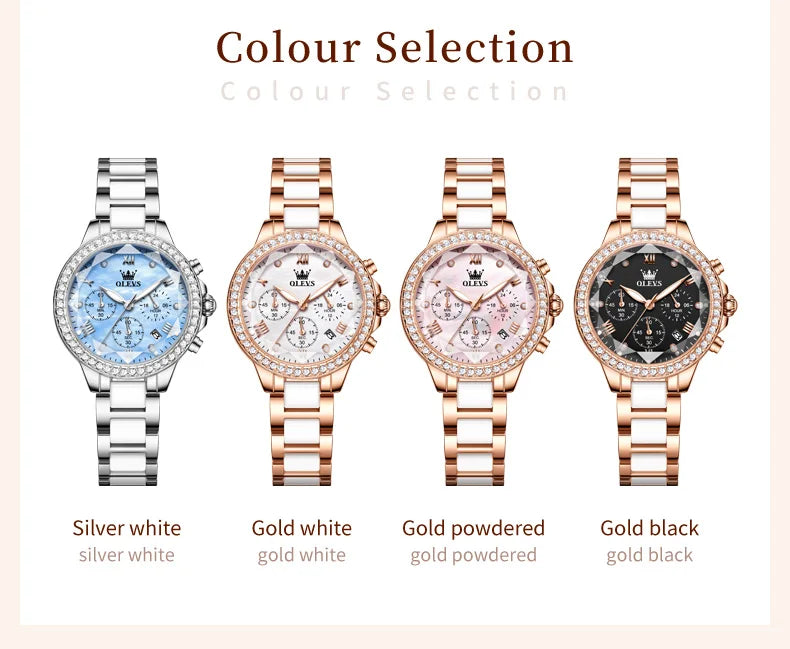 OLEVS Luxury Women’s Waterproof Chronograph Watch. Rose Gold Crystal Fashion Timepiece