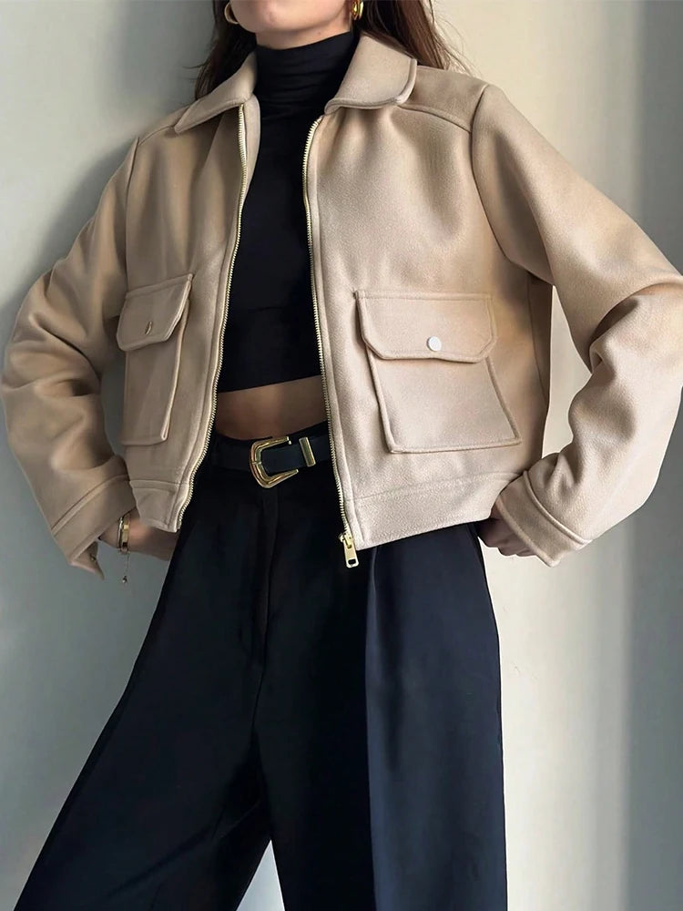 Women's Corduroy Zip-Up Jacket – Casual Long Sleeve Winter Coat with Stand Collar