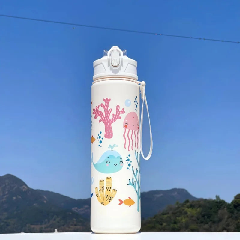 750ml Dinosaur Kids Water Bottle with Straw. Leakproof Sports & School Drinking Cup