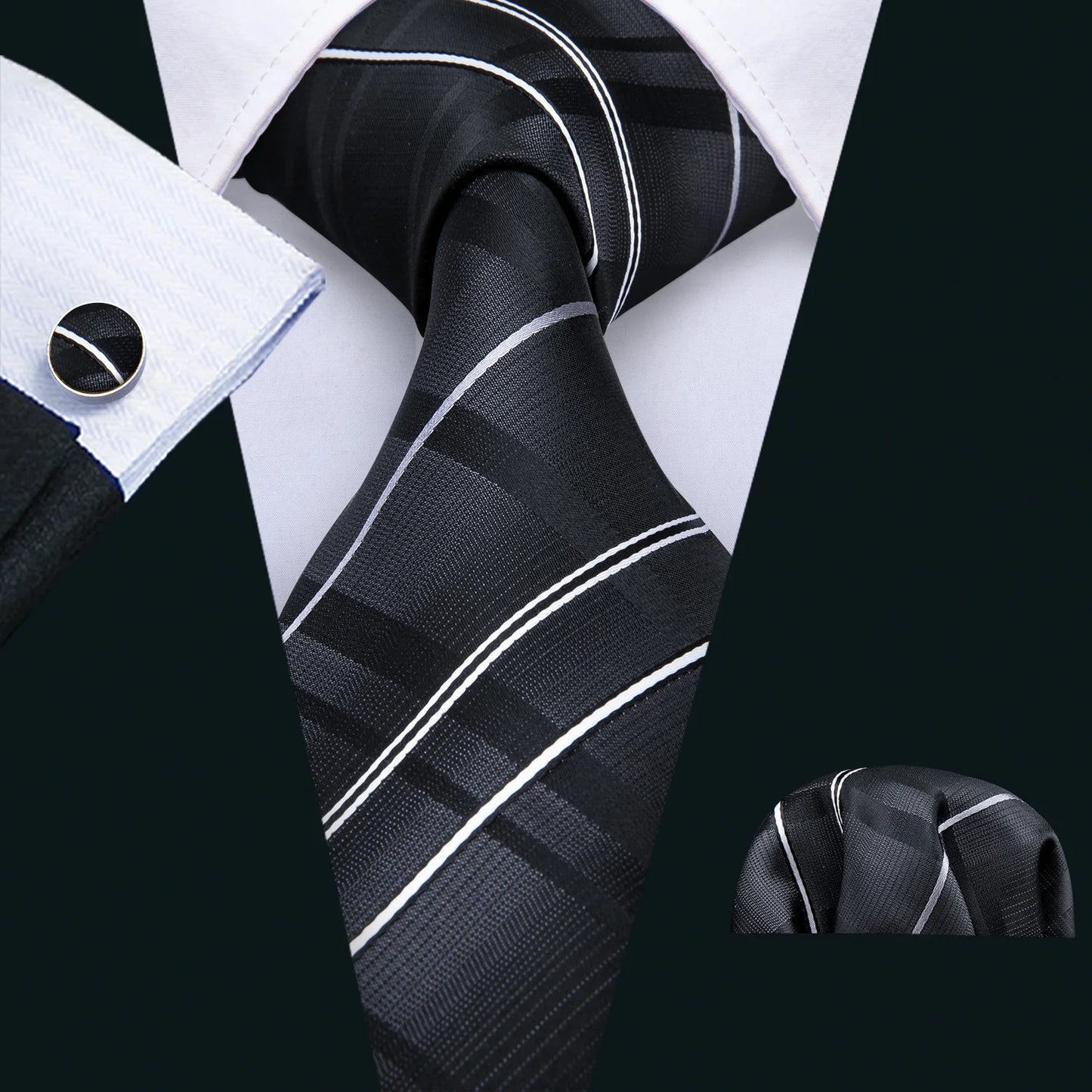 Luxury Men’s Silk Necktie Gift Set with Pocket Square, Cufflinks & Tie Clip