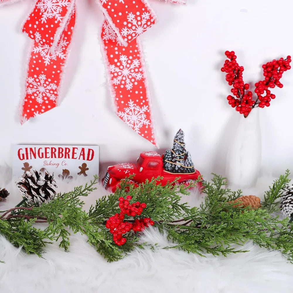 Christmas Garland With Red Berries Pine Cones Indoor Cedar
