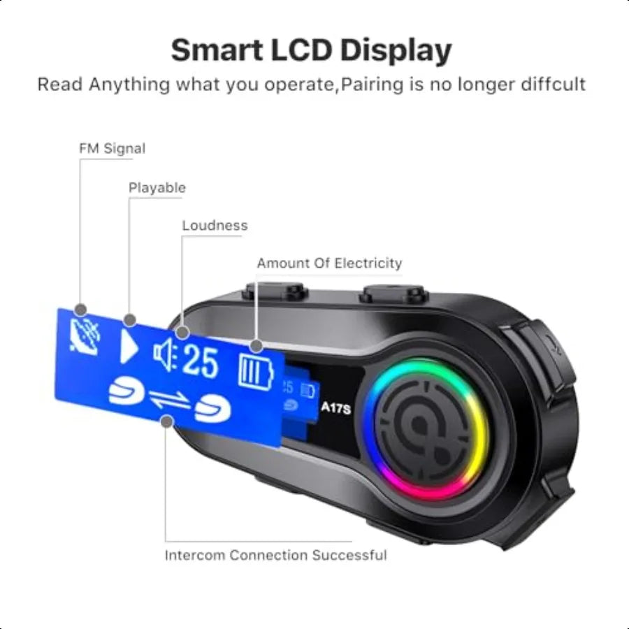 Motorcycle Bluetooth Headset 2 Riders Intercom Headphone Motorcycle Helmet Speakers with Noise CancellationMusic Sharing for Mo