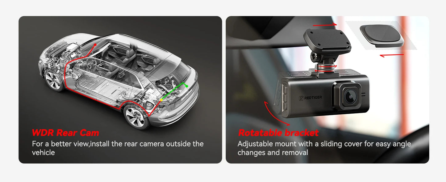 REDTIGER F7N ELITE STARVIS 2 Sensor 4K HDR Dash Cam Front and Rear 5.8GHz WiFi APP car camera WDR car dvr for 24H Parking Mode(