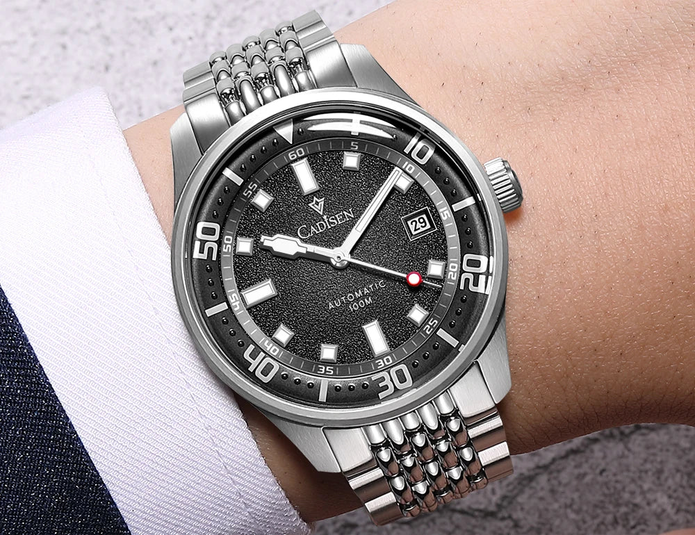 CADISEN Automatic Mechanical Watch Man Silver Business Casual Waterproof Watch Japan MIYOTA 8215 Movement Luminous Men's Watch
