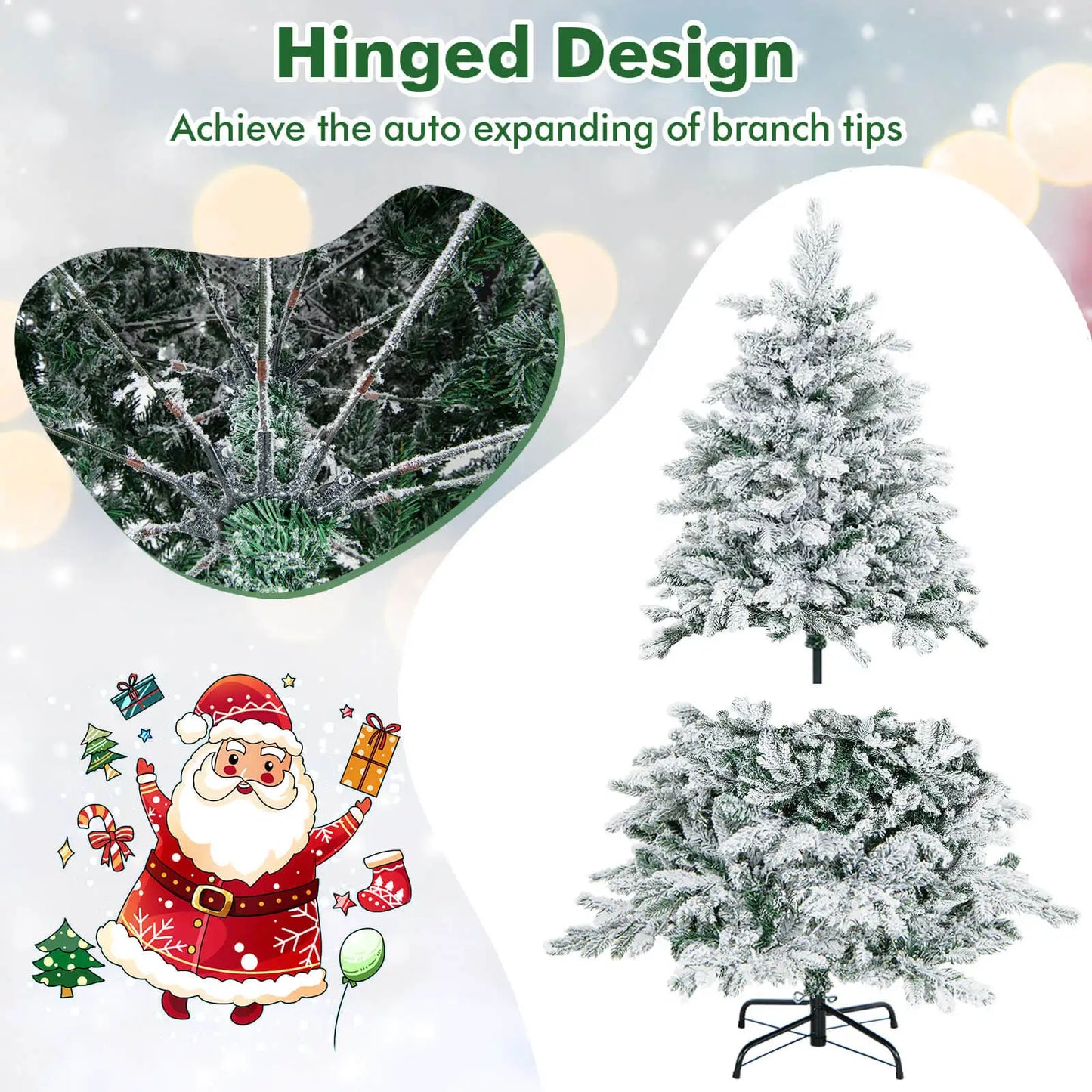 4.5FT–7FT Flocked Artificial Christmas Tree .Premium Snow-Flocked Holiday Tree with Metal Stand
