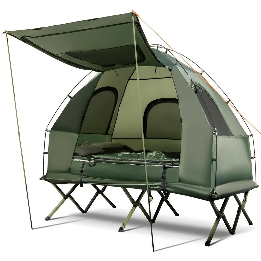 5-in-1 Elevated Camping Tent Cot Combo with Air Mattress, Sleeping Bag, Pillow & Awning
