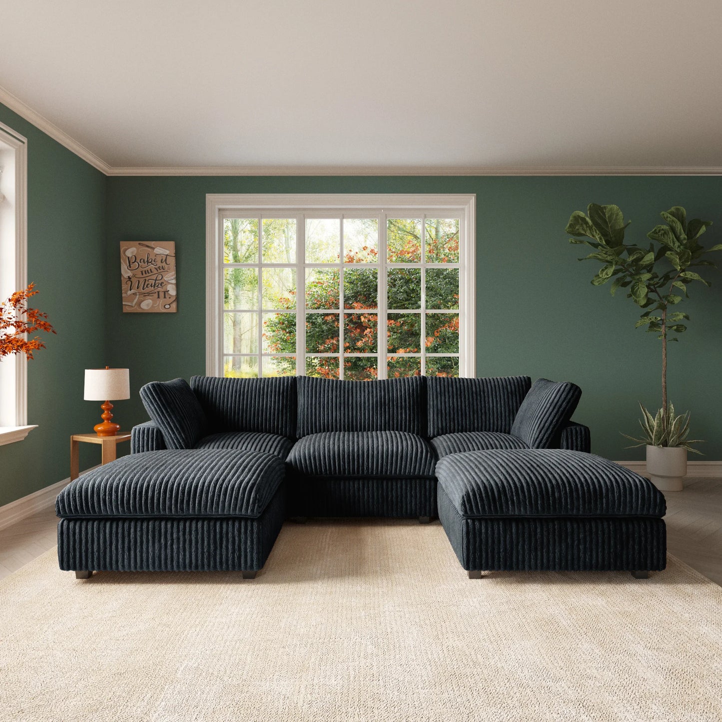 118'' Comfy Plush Fabric Sectional Sofa Couch Modula U-shape Upholstered Couch 3 Seats with 2 Ottomans for Living Room Sofa Set