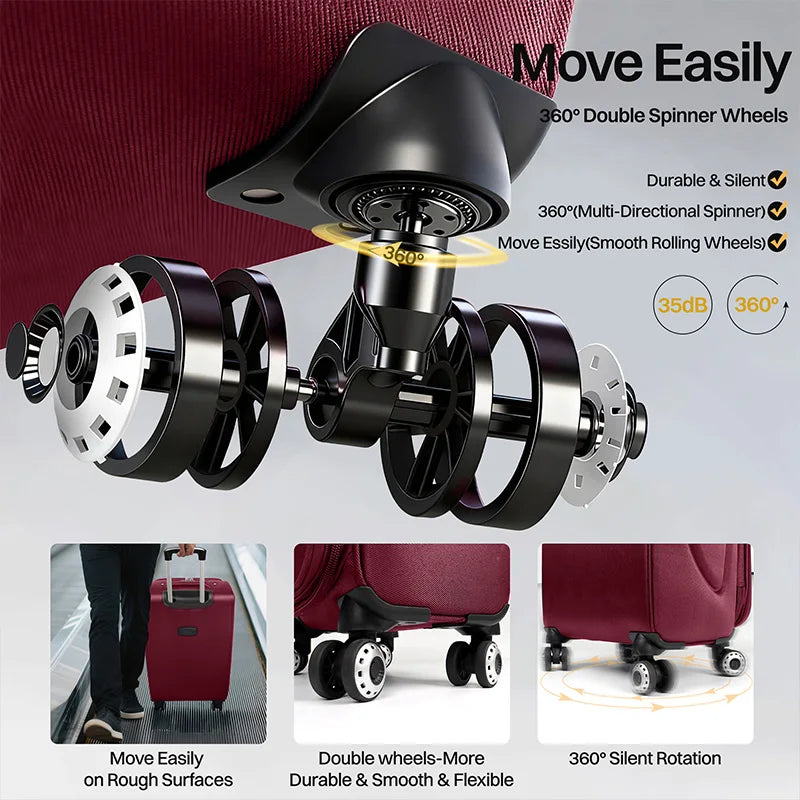 Softside Luggage Expandable 3 Piece Set Suitcase Upright Spinner Softshell Lightweight Luggage Travel Set 20inch 24inch 28inch