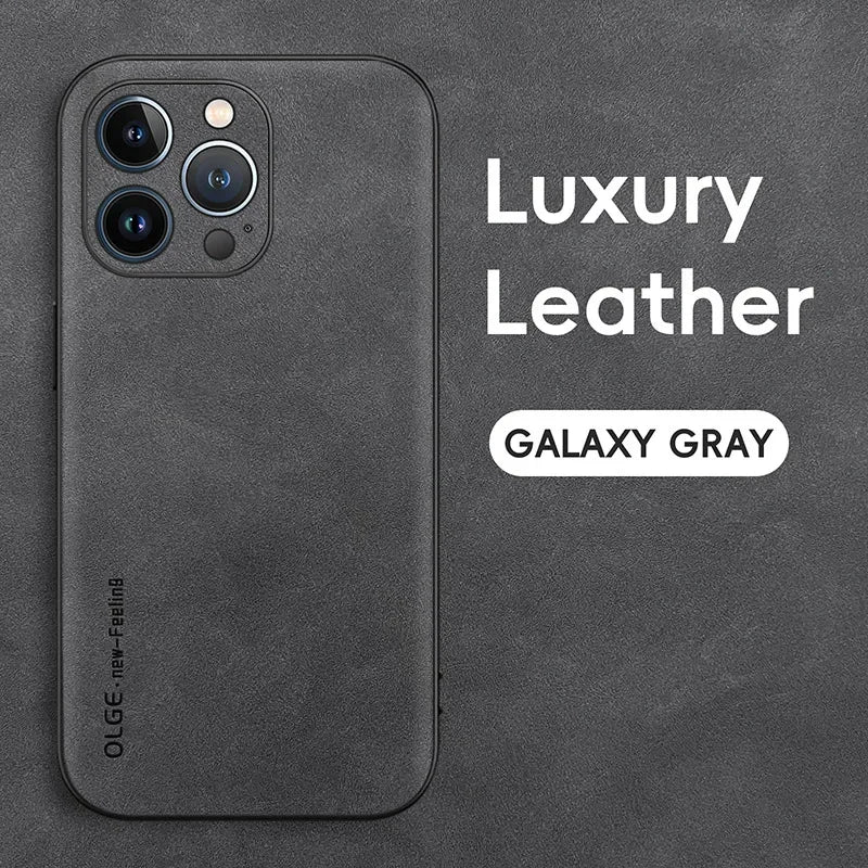 Luxury Leather iPhone Case . Slim Shockproof Protective Phone Cover