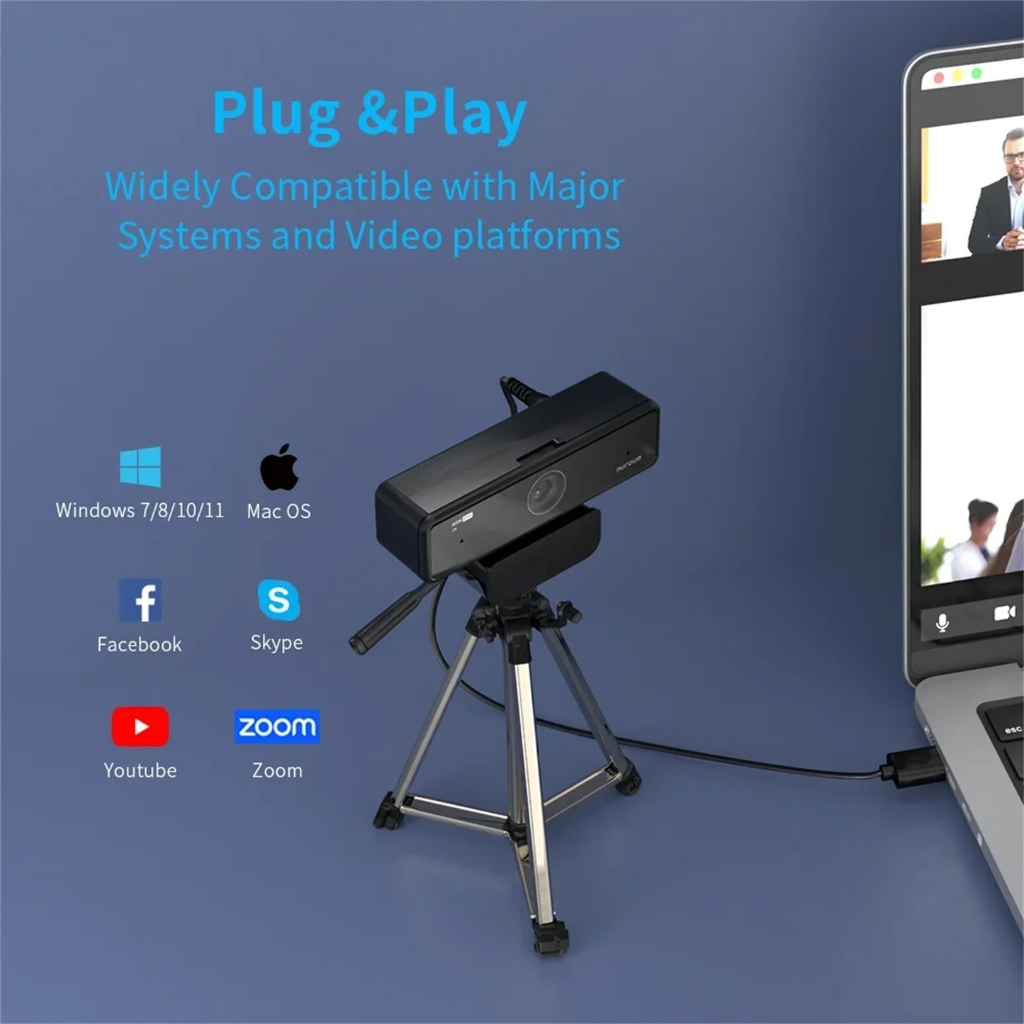 Nuroum 2K QHD 1440P AI Webcam with Noise-Canceling Microphones, Auto Focus & Privacy Cover