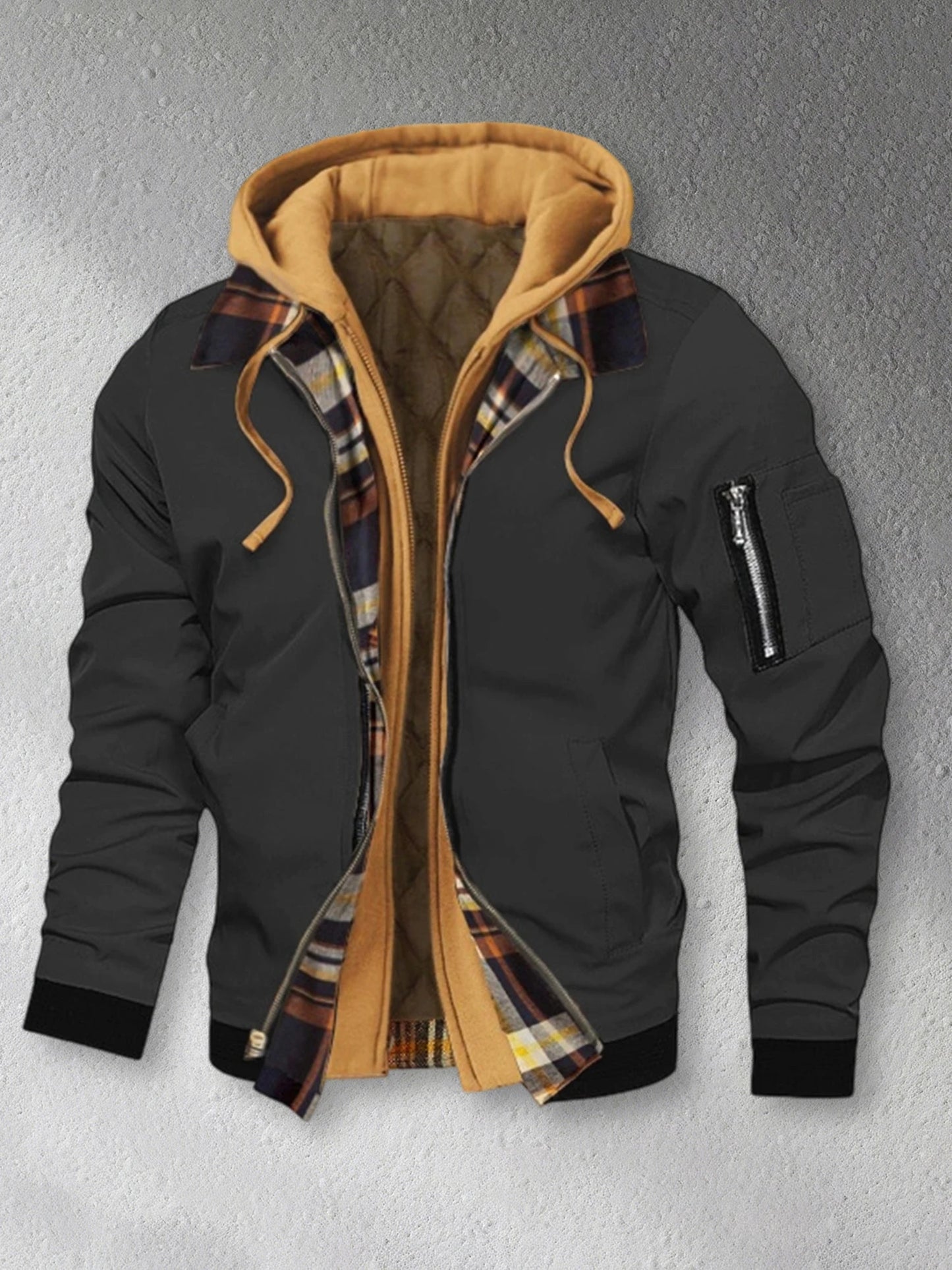 Mens Winter Hooded Jacket Casual Two Piece Style Warm Zip Up Coat