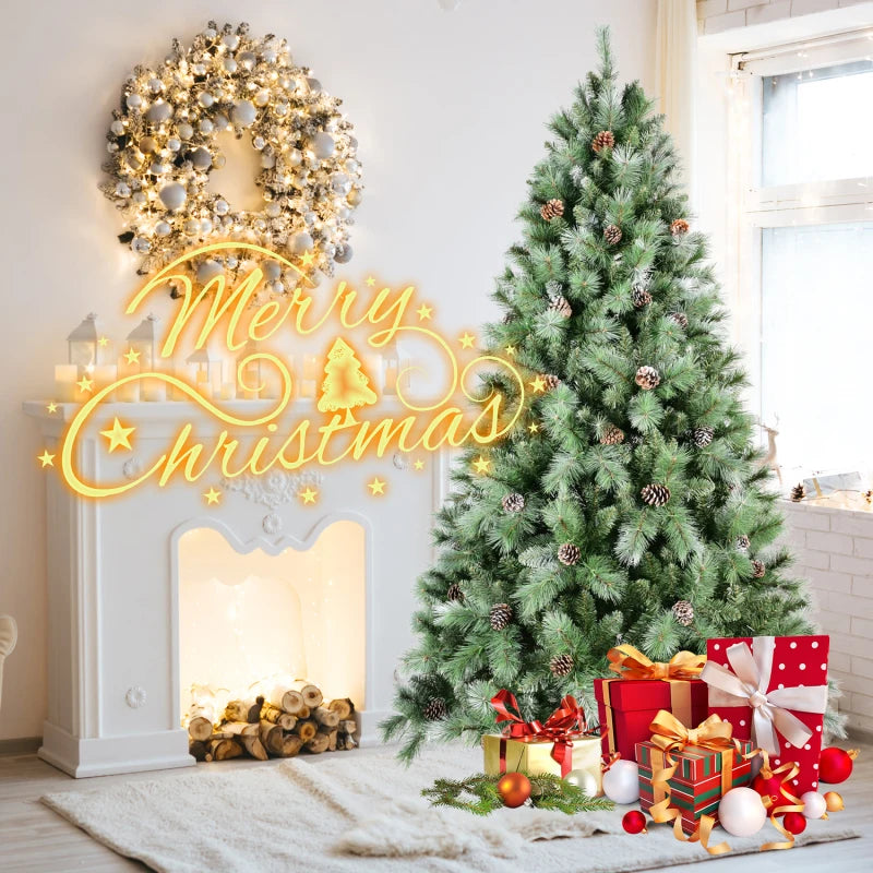 7FT Premium Artificial Christmas Tree with 82 Pine Cones, 1,348 Tips & Mixed PVC/Hard Needle Branches .Luxury Holiday Tree