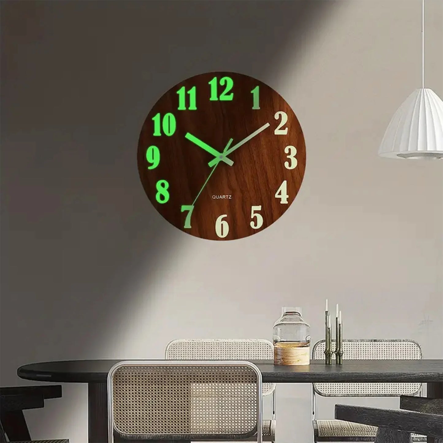 Glow in the Dark Silent Wooden Wall Clock