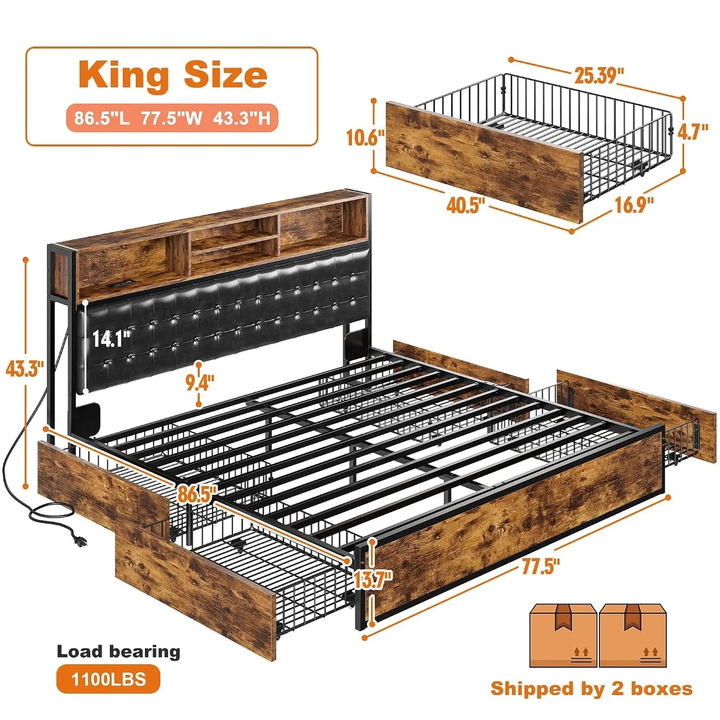 Upholstered Platform Bed with Tall Padded Headboard