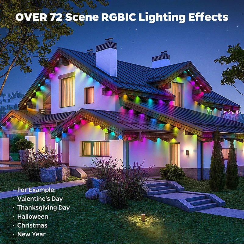 148FT APP Permanent Outdoor Eaves LED Lights Waterproof Smart RGBIC String Lights DIY Scene Full House Christmas Lighting Decor