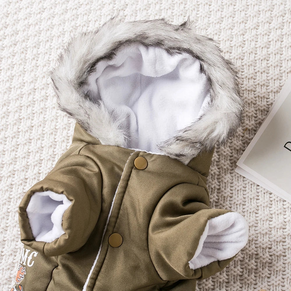 Luxury Hooded Winter Dog Snowsuit with Four-Leg Warm Protection