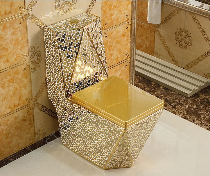 Luxury Gold Electroplated One-Piece Ceramic Toilet . Modern Designer Bathroom Fixture