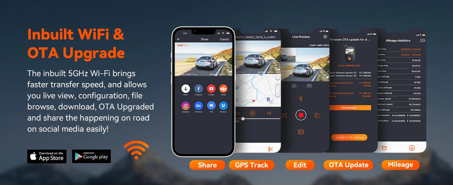Vantrue S1pro Dashcam 2.7K Front and Rear 5G WiFi 60FPS Hidden Dash Camera HDR Night Vision STARVIS 2 GPS Voice Control