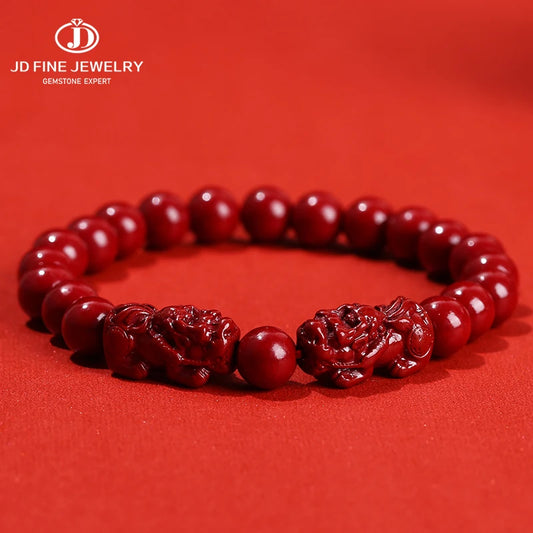 Red Cinnabar Style Beaded Bracelet for Women & Men